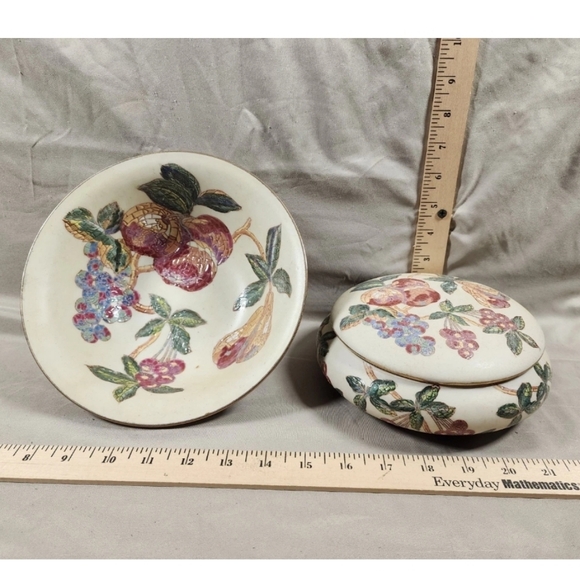 Vintage Andrea by Sadek Mosiac Bowl Powder Jar Set Flawless Shape